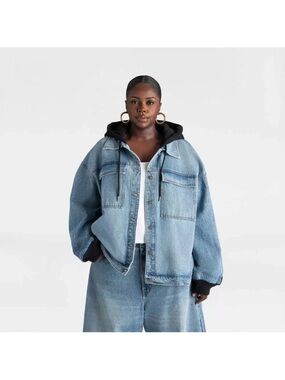KBB KAHLANA Target 1X Extra Large The Denim and Fleece Hoodie Jean Jacket